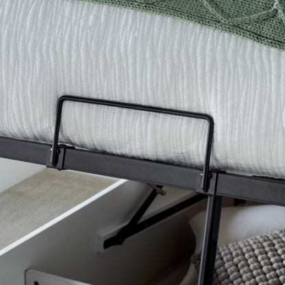 Dawson Ottoman Storage Bed – White Rubberwood Frame with Foot-End Lift