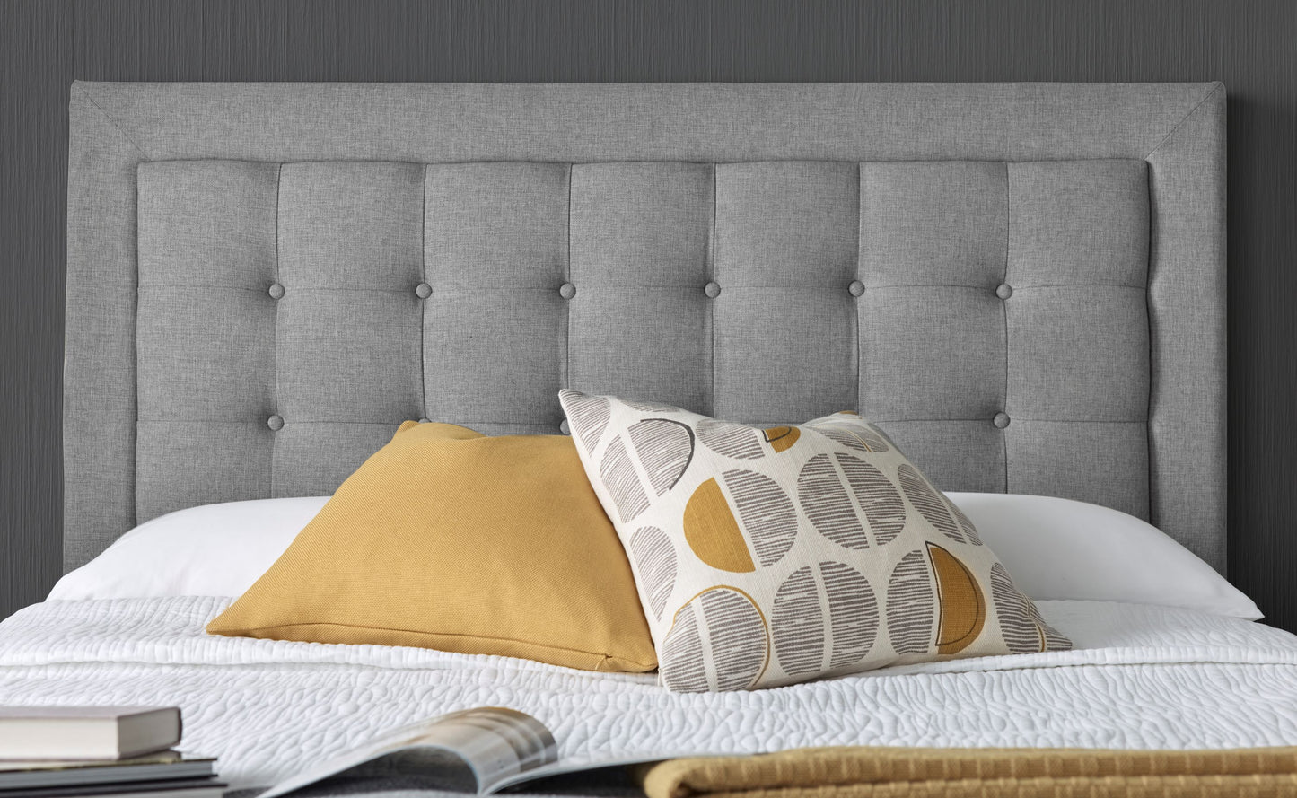 Brandon Fabric Ottoman Bed – Foot-End Storage with Buttoned Headboard in Linen Blend Upholstery
