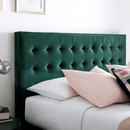 Kingham Velvet Ottoman Bed – Foot-End Storage, Tufted Headboard in Blue, Pink, or Green