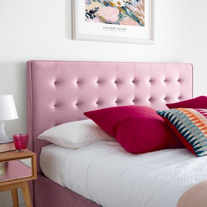 Kingham Velvet Ottoman Bed – Foot-End Storage, Tufted Headboard in Blue, Pink, or Green