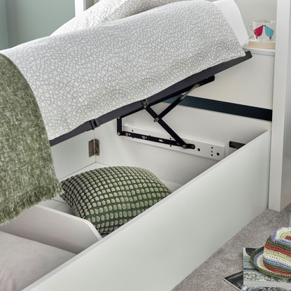 Oscar Single Ottoman Bed with Bookcase Headboard and Side-Opening Storage