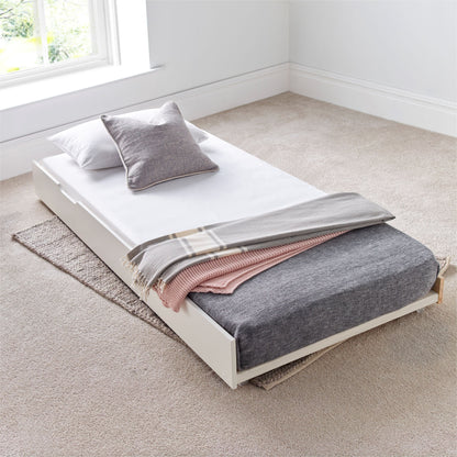 Tyler Guest Bed – White Solid Pine Frame with Shelves and Optional Trundle