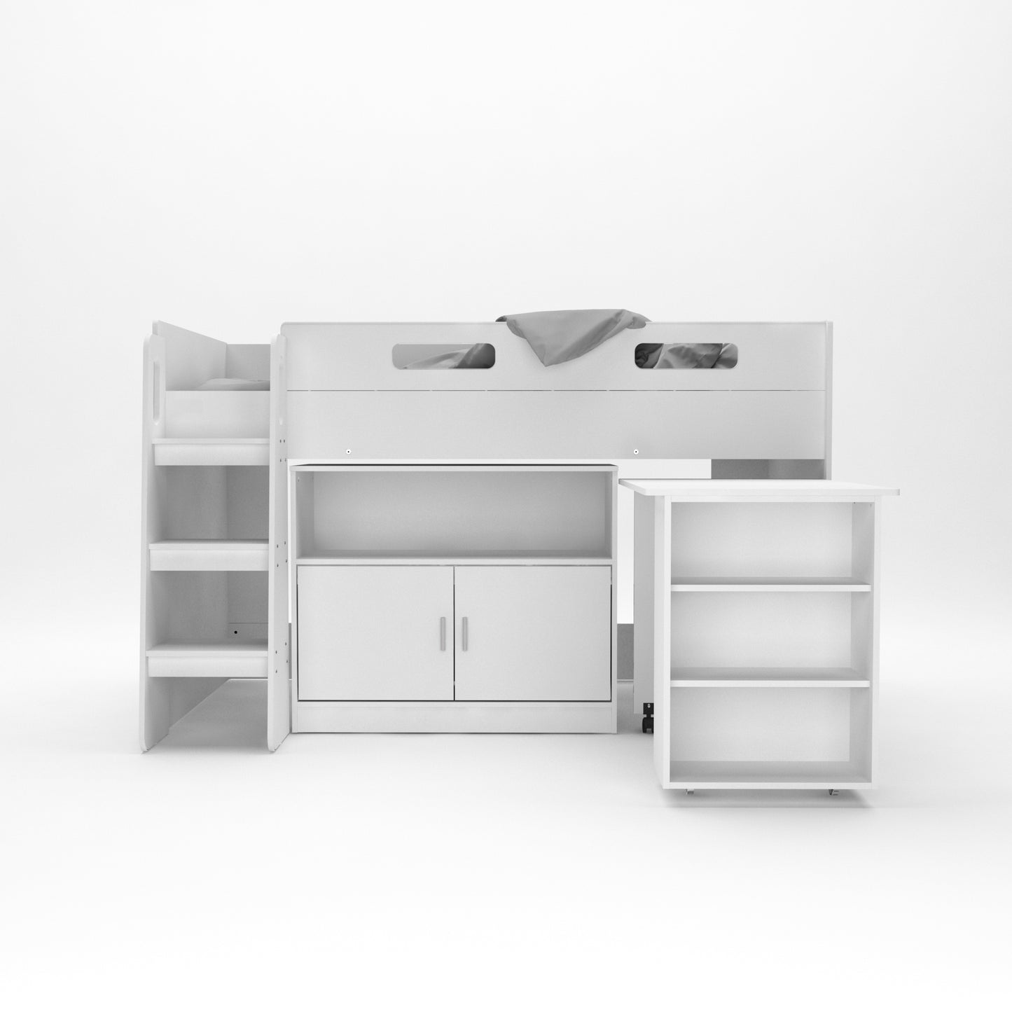 Kudl, Storage Mid Sleeper with Desk and Cupboard, White