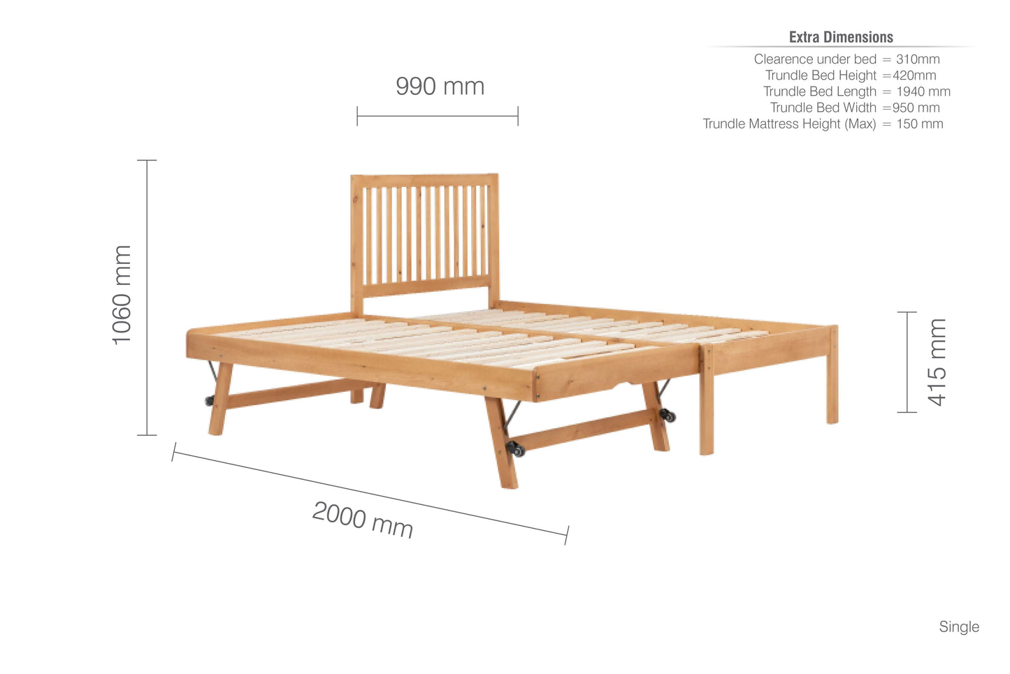 Buxton Pine Guest Bed with Trundle – Compact, Stylish, Space-Saving