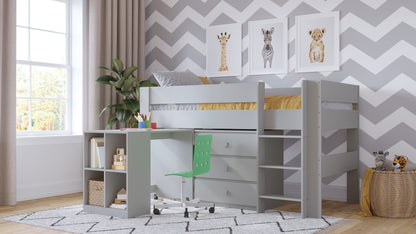 Children’s Mid-Sleeper Bed – Space-Saving Frame in White or Grey