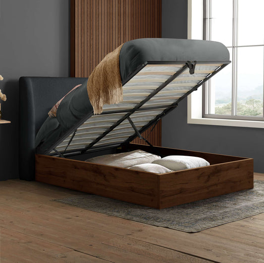 Halfden Ottoman Bed - Upholstered Ottoman Bed (Grey & White)
