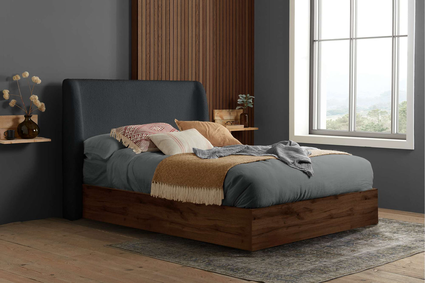 Halfden Ottoman Bed - Upholstered Ottoman Bed (Grey & White)