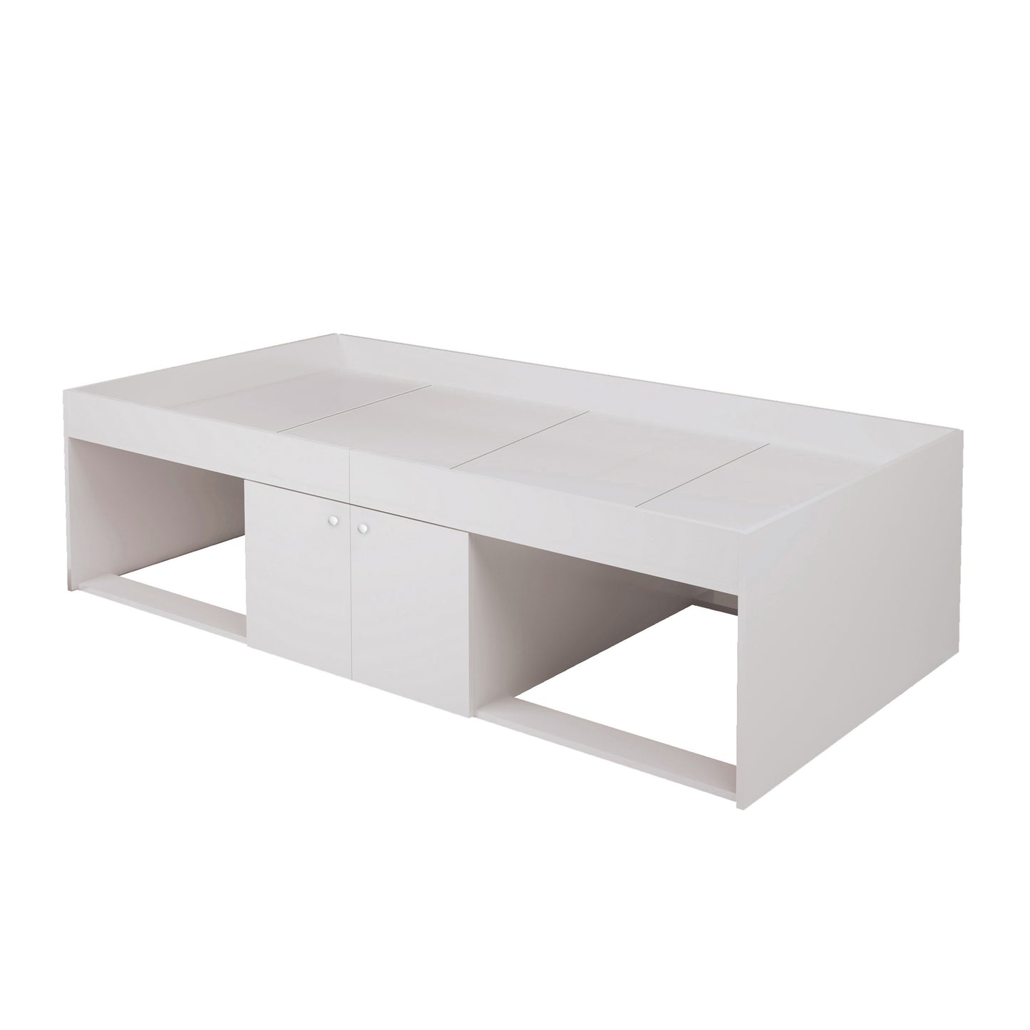 Low Cabin Kid Bed – Single Frame with Cupboard and Open Storage Niches