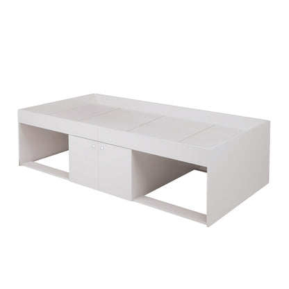 Low Cabin Kid Bed – Single Frame with Cupboard and Open Storage Niches