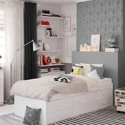 Multi-Drawer Single Bed – Kids Storage Bed with 4 Drawers and Cupboard (white)