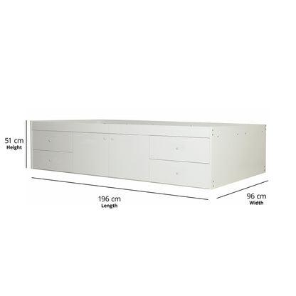 Multi-Drawer Single Bed – Kids Storage Bed with 4 Drawers and Cupboard (white)