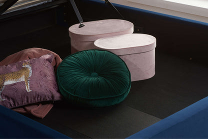 Lottie Elegant Ottoman Bed – Fan-Shaped Headboard with Gas Lift Storage (Pink or Blue)
