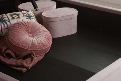 Lottie Elegant Ottoman Bed – Fan-Shaped Headboard with Gas Lift Storage (Pink or Blue)