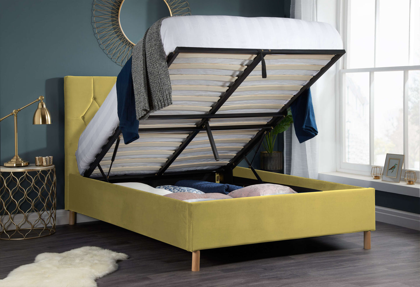 Loxley Ottoman Bed – Stylish Upholstered Frame with Storage (Blue, Green or Grey)