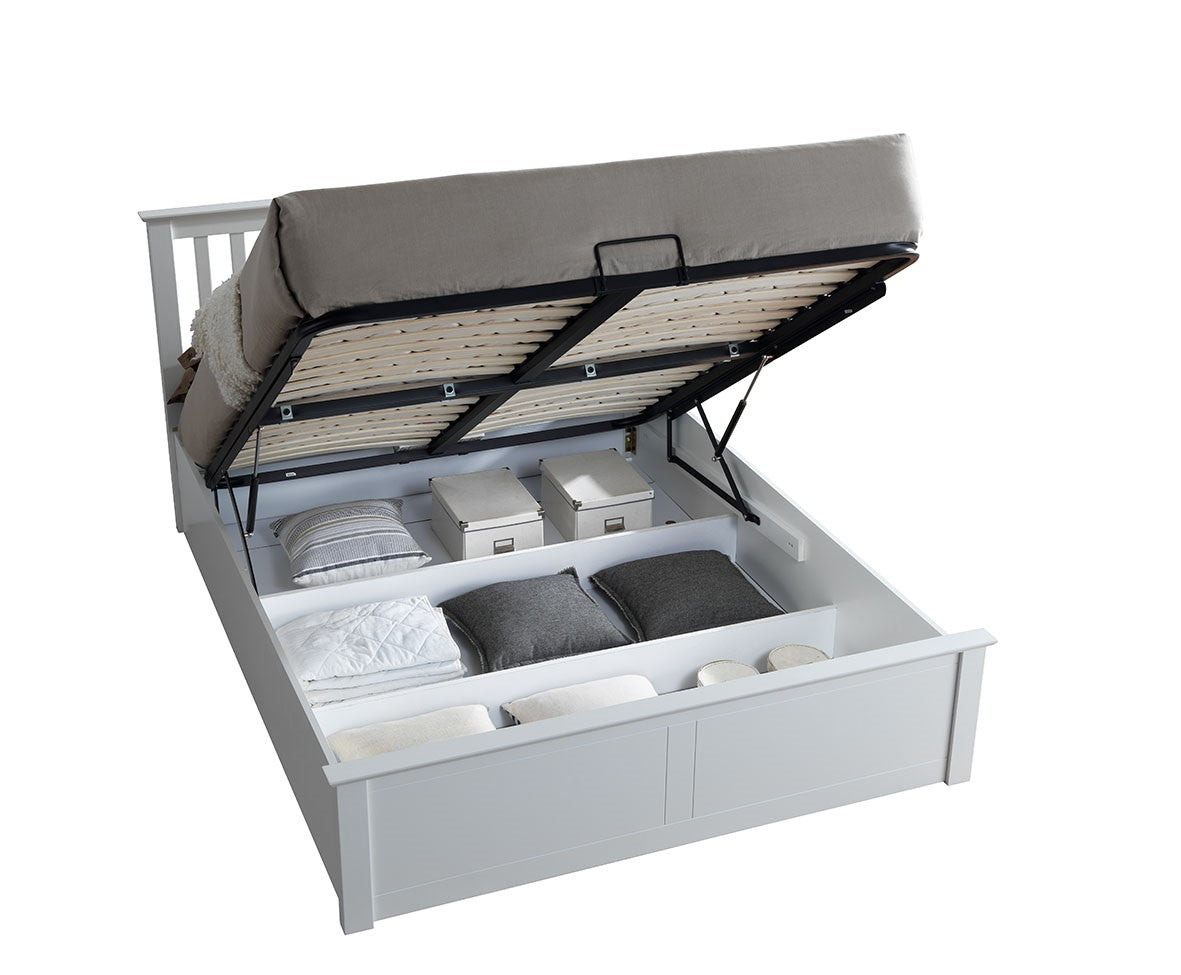 Malmo Ottoman Bed with Slatted Headboard and Foot-End Storage
