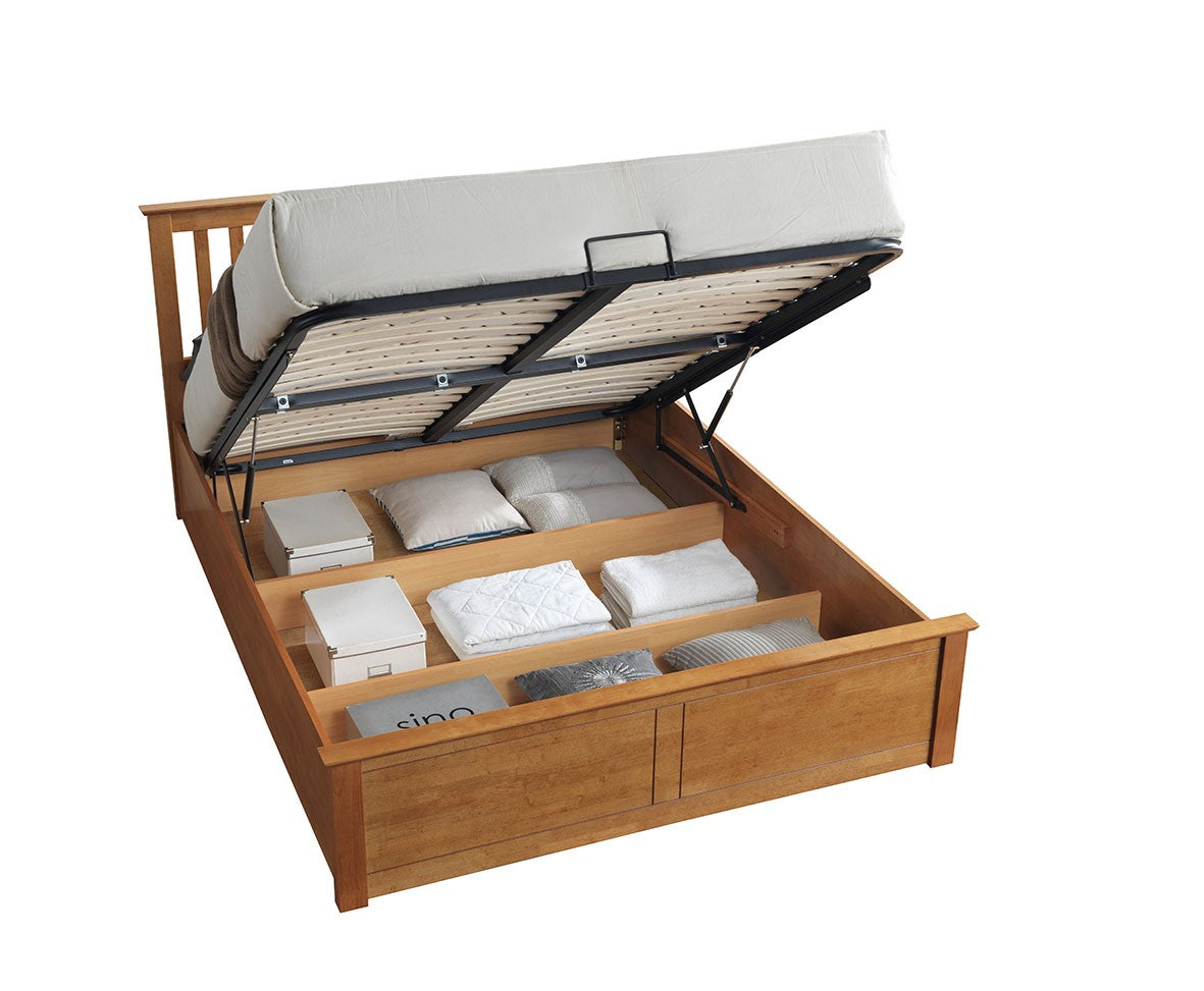 Malmo Ottoman Bed with Slatted Headboard and Foot-End Storage