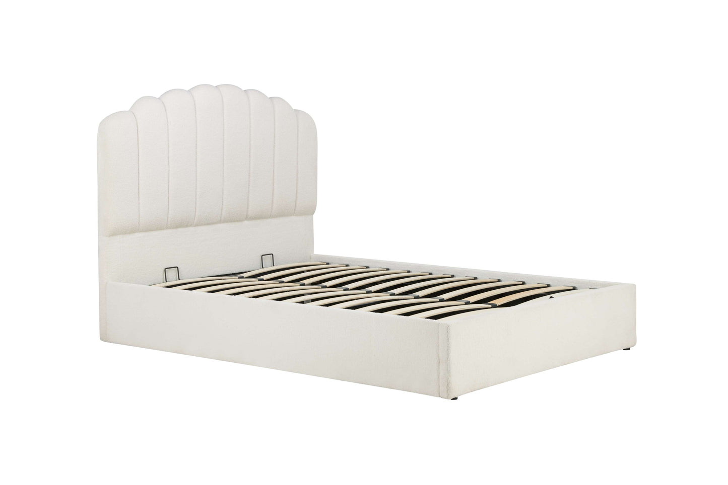 Monaco Ottoman Bed – Teddy Bouclé Upholstery with Fan Headboard and Storage