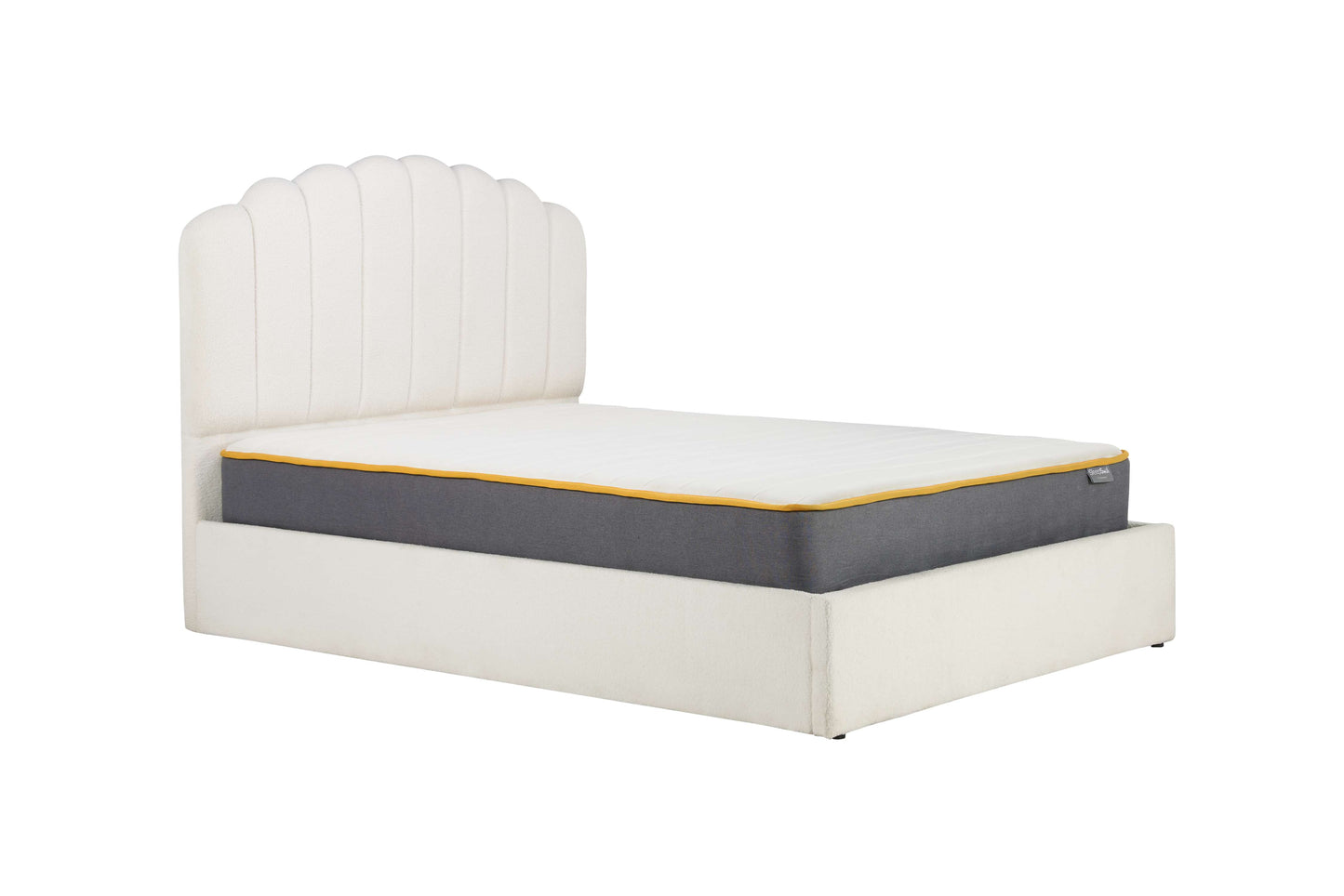 Monaco Ottoman Bed – Teddy Bouclé Upholstery with Fan Headboard and Storage