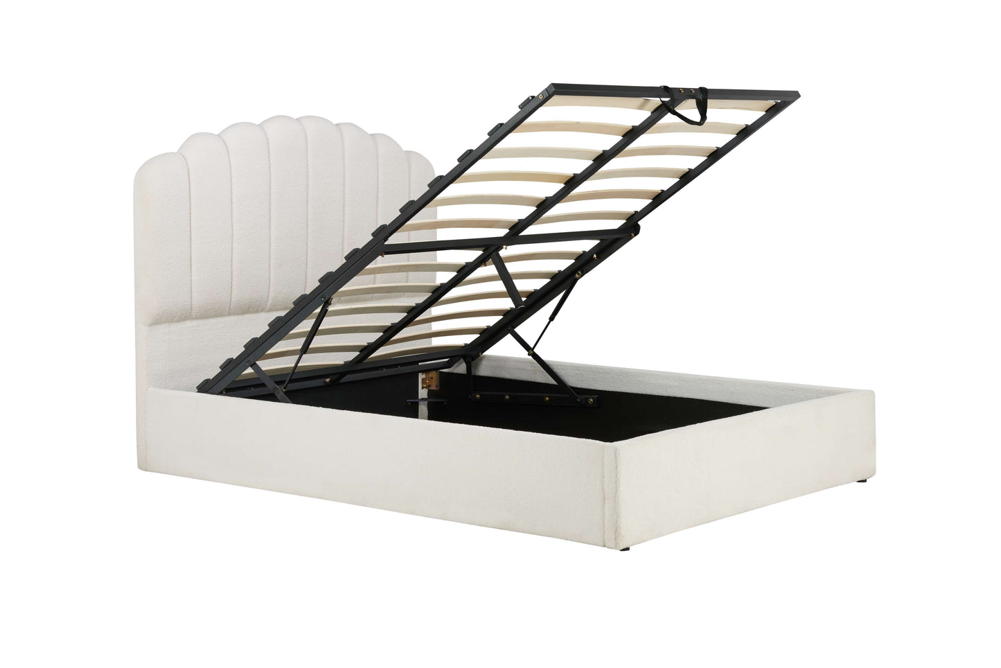 Monaco Ottoman Bed – Teddy Bouclé Upholstery with Fan Headboard and Storage