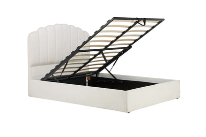 Monaco Ottoman Bed – Teddy Bouclé Upholstery with Fan Headboard and Storage