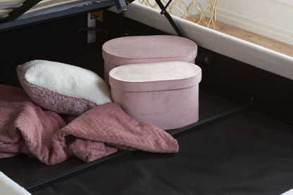 Monaco Ottoman Bed – Teddy Bouclé Upholstery with Fan Headboard and Storage