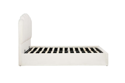 Monaco Ottoman Bed – Teddy Bouclé Upholstery with Fan Headboard and Storage