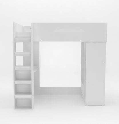 Kudl, High Sleeper Bed, with Desk, Storage and Hanging Area (White)