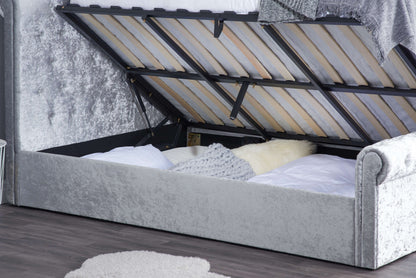 Sienna Side Ottoman Bed – Rolled Headboard with Flexible Side Storage