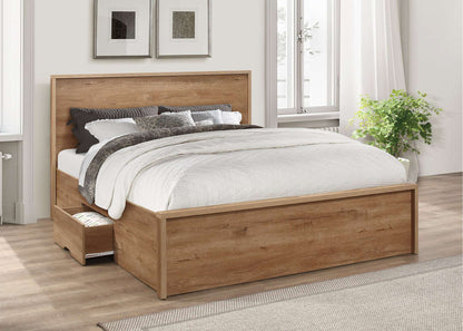 Stockwell Rustic Oak Storage Bed – Farmhouse Style with Built-In Drawers