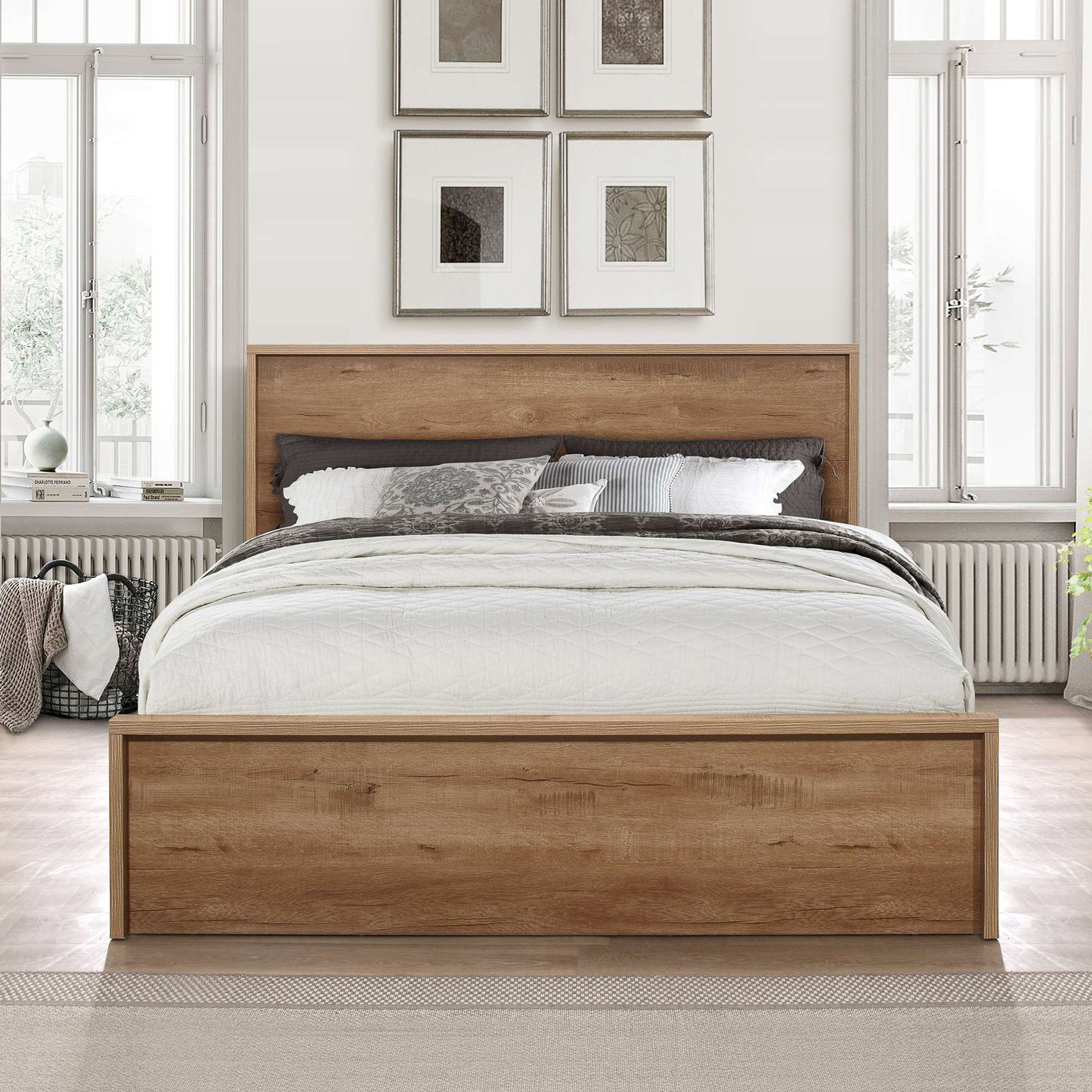 Stockwell Rustic Oak Storage Bed – Farmhouse Style with Built-In Drawers