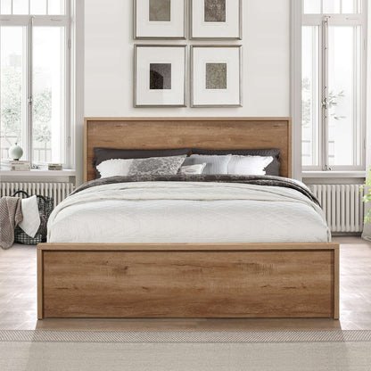 Stockwell Rustic Oak Storage Bed – Farmhouse Style with Built-In Drawers