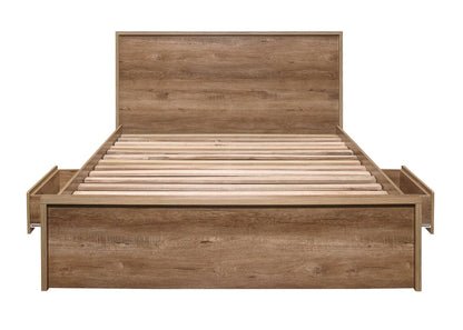 Stockwell Rustic Oak Storage Bed – Farmhouse Style with Built-In Drawers