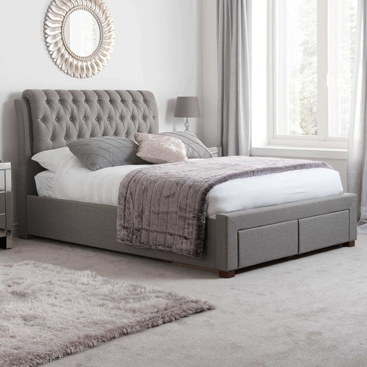 Valentino Upholstered Bed Frame with Buttoned Headboard and End Storage Drawers