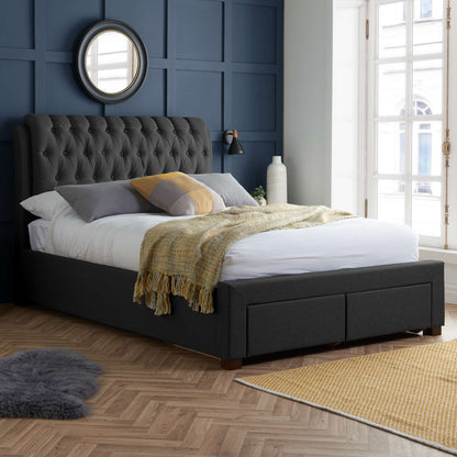 Valentino Upholstered Bed Frame with Buttoned Headboard and End Storage Drawers