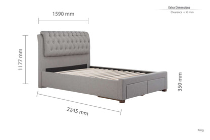 Valentino Upholstered Bed Frame with Buttoned Headboard and End Storage Drawers