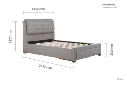 Valentino Upholstered Bed Frame with Buttoned Headboard and End Storage Drawers