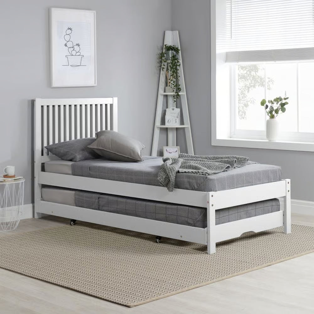 Buxton White Guest Bed with Trundle – Solid Wood Frame, Space-Saving Design