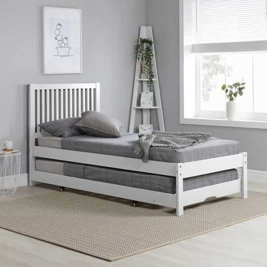 Buxton White Guest Bed with Trundle – Solid Wood Frame, Space-Saving Design