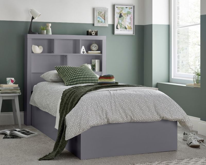 Oscar Single Ottoman Bed with Bookcase Headboard and Side-Opening Storage