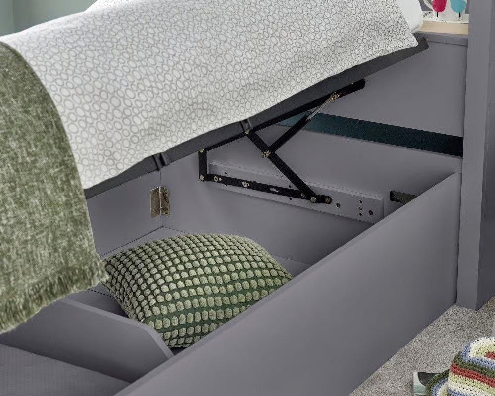 Oscar Single Ottoman Bed with Bookcase Headboard and Side-Opening Storage